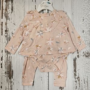 Jessica Simpson Baby Girl Bodysuit Pants Set 3 to 6 Months Peach Floral Ruffle